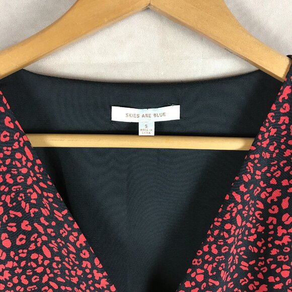 Skies Are Blue Red/Black Printed Faux Wrap Dress SMALL - Picture 4 of 11